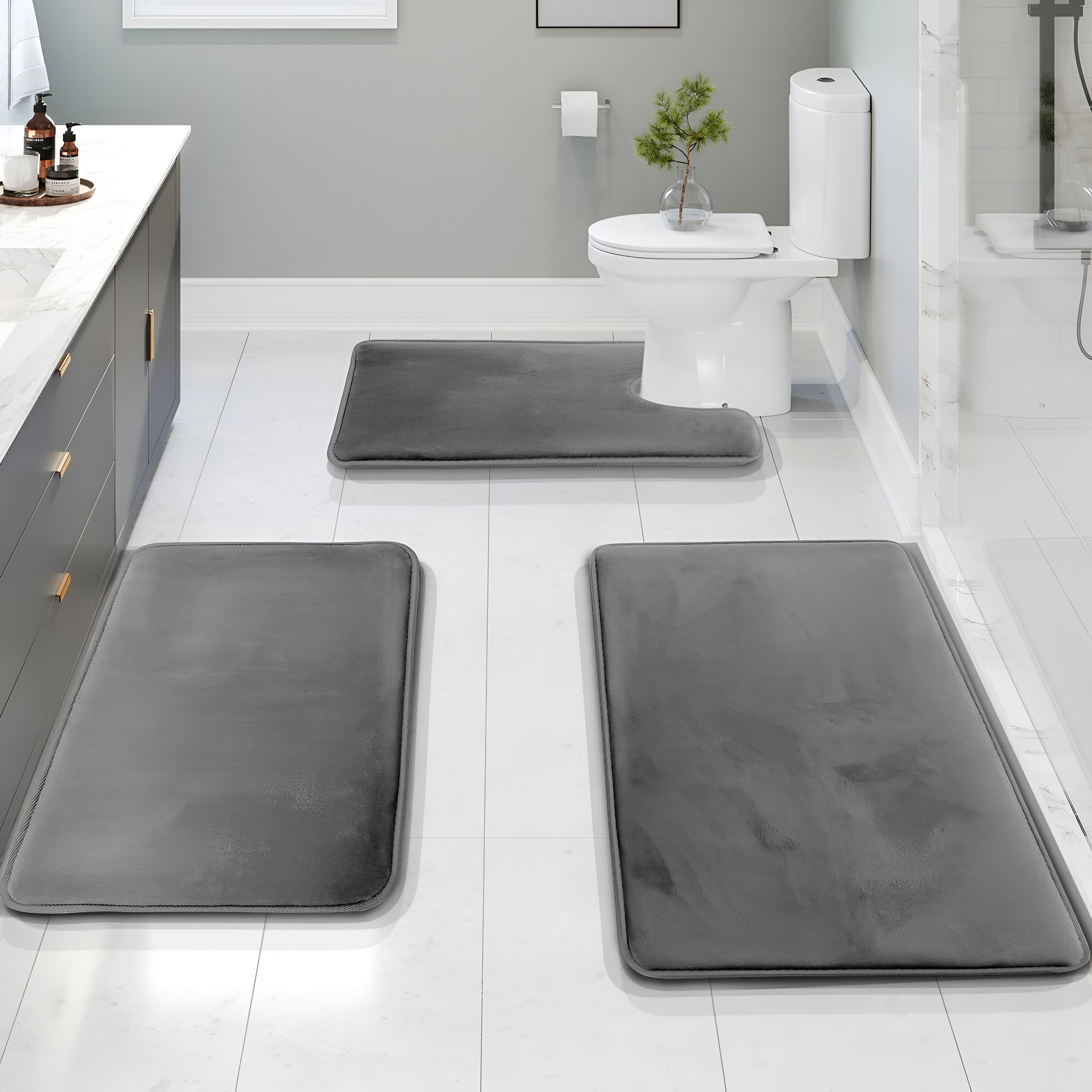 Memory Foam Velvet Mat | 3-Piece Luxury Bathroom Set