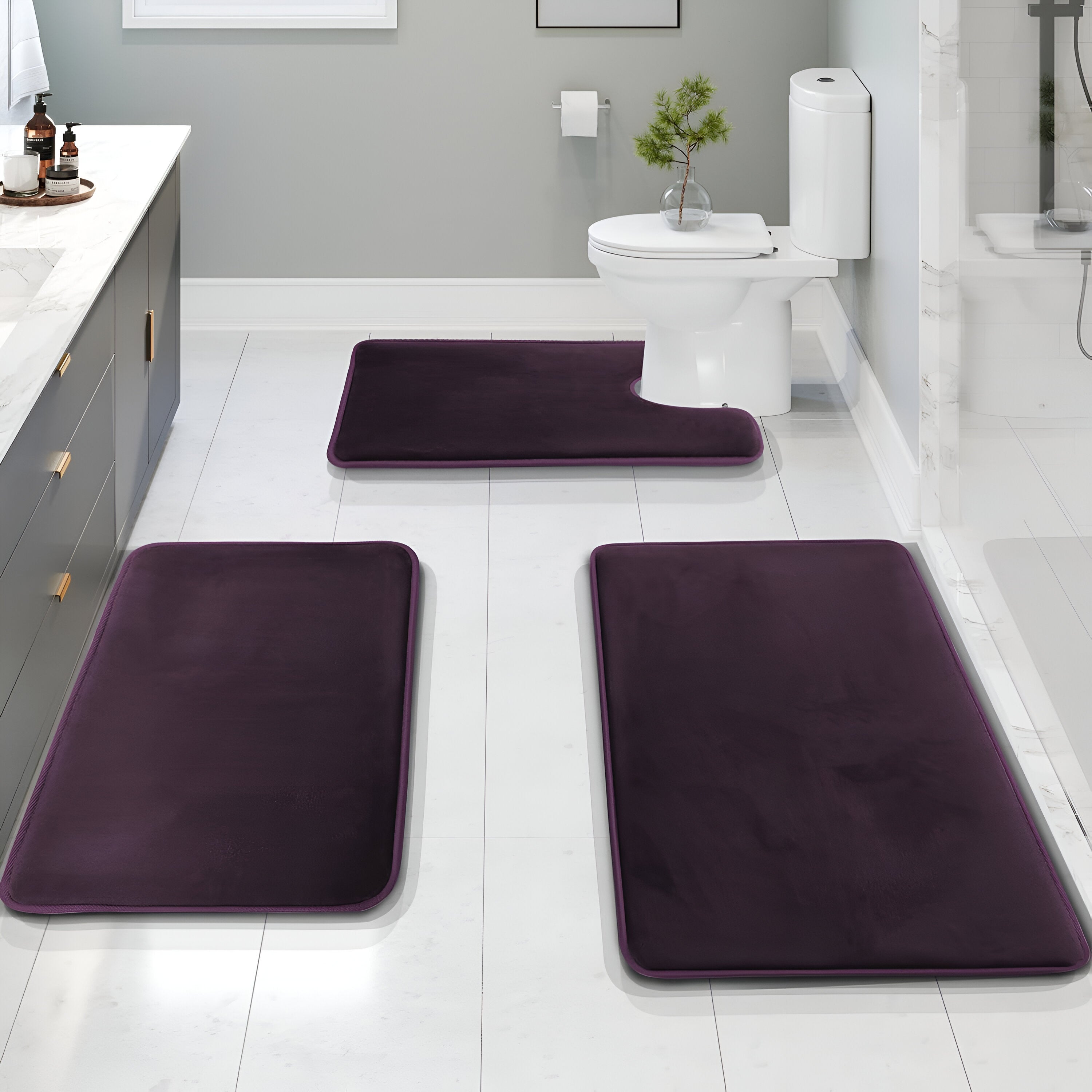 Memory Foam Velvet Mat | 3-Piece Luxury Bathroom Set