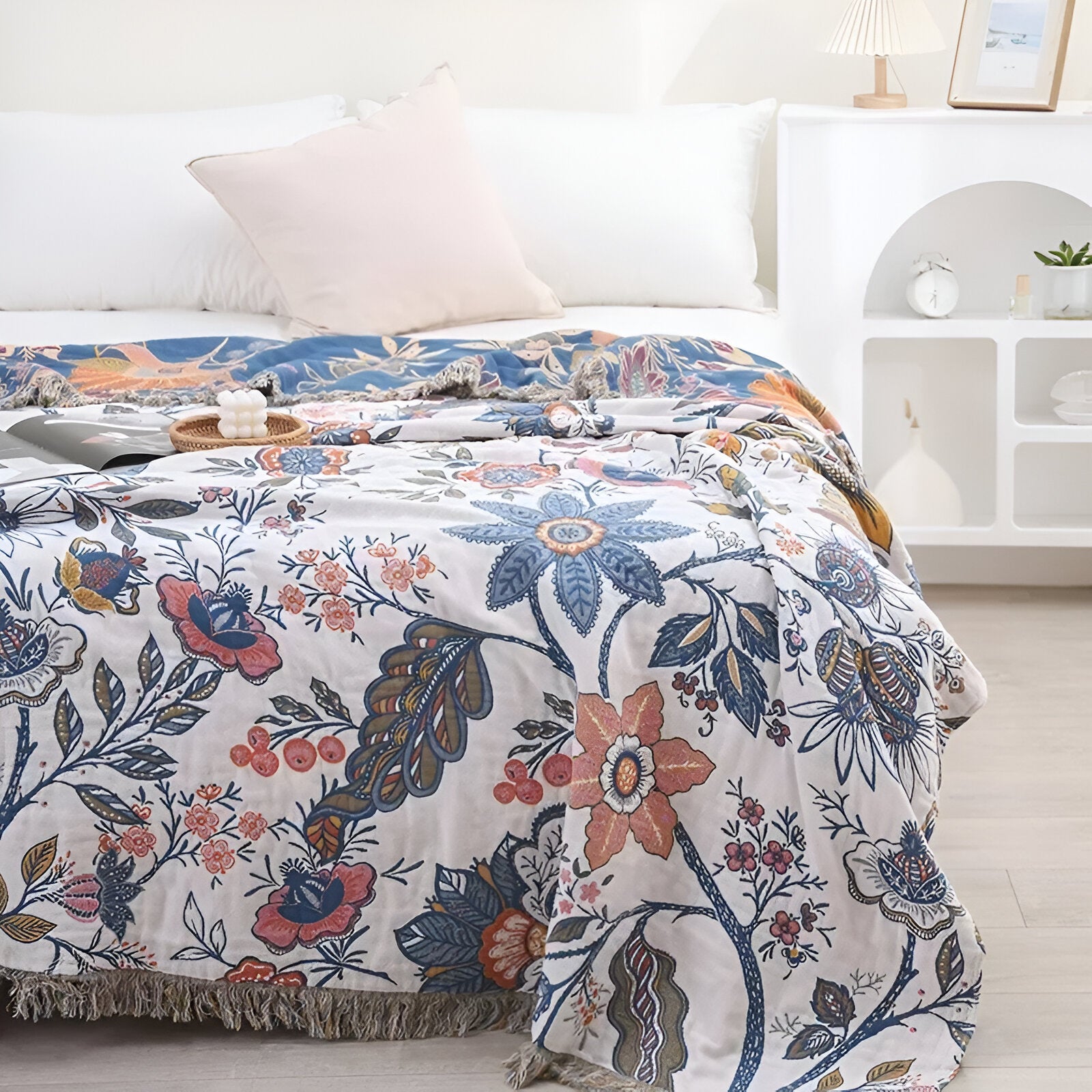 Rustic Floral Art Throw | Premium Cotton Woven Blanket