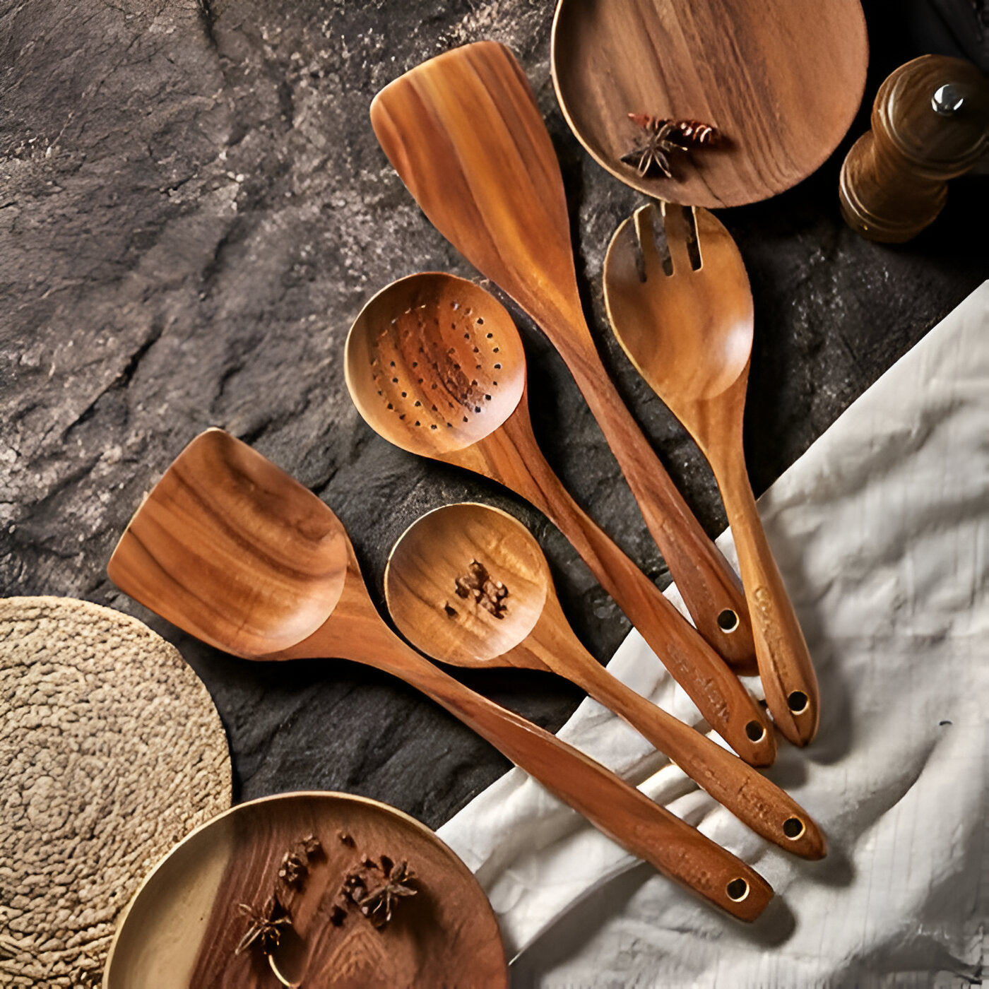 Handmade Teak Kitchen Collection | 7-Piece Natural Wood Set