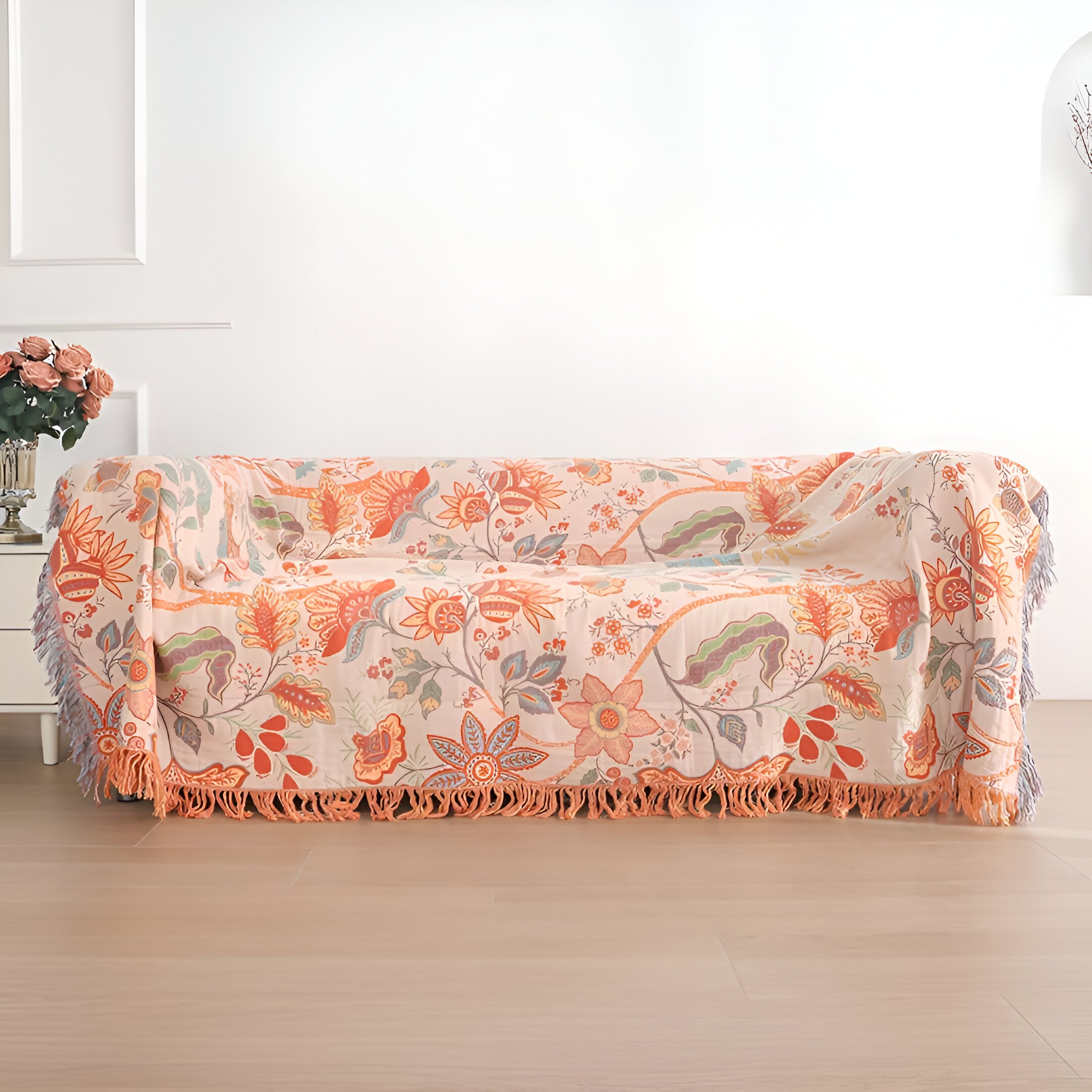 Floral Boho Throw Blanket | 100% Cotton Artisan Weave