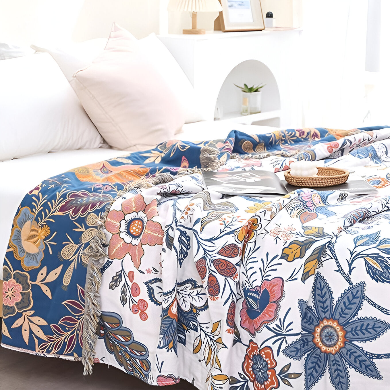 Rustic Floral Art Throw | Premium Cotton Woven Blanket