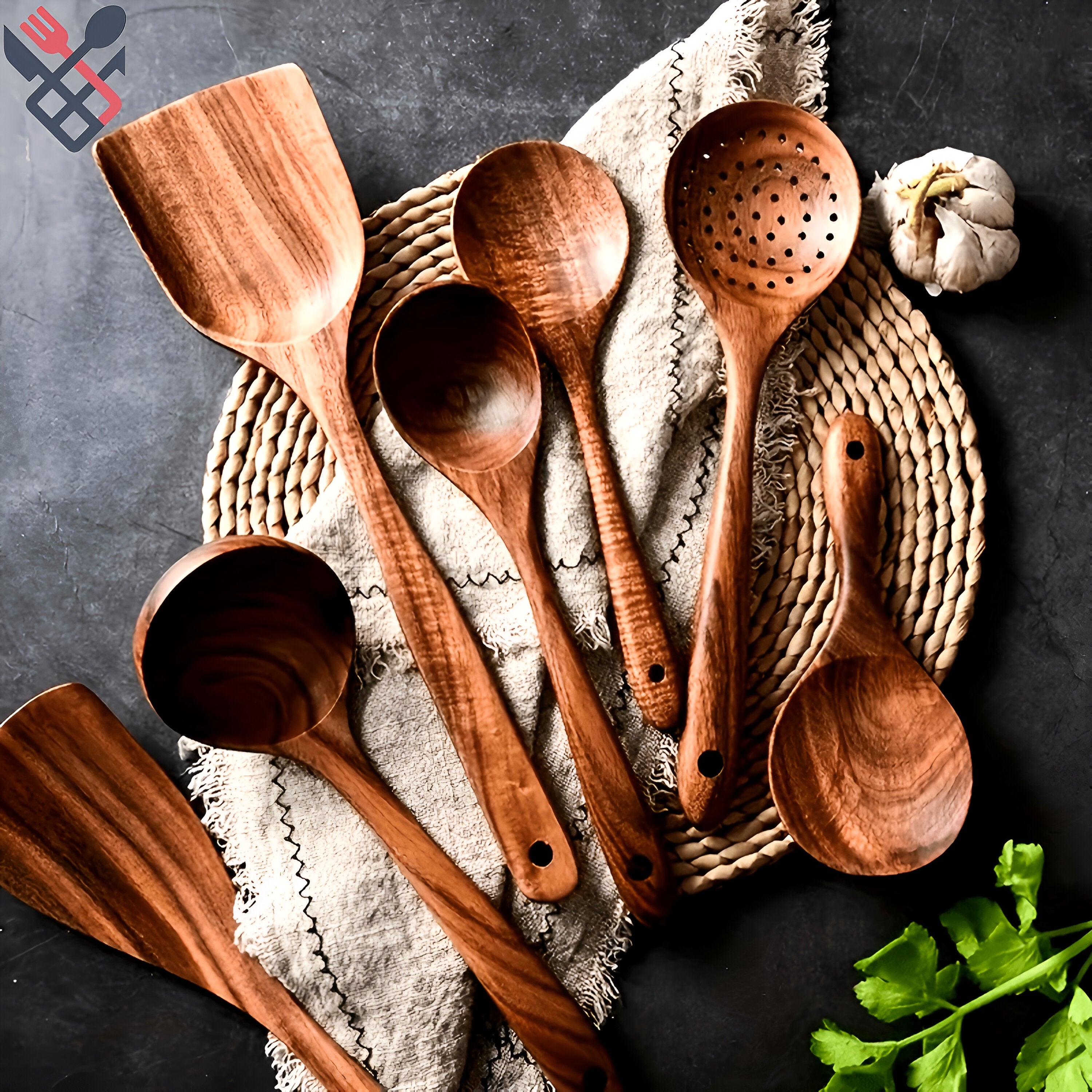 Handmade Teak Kitchen Collection | 7-Piece Natural Wood Set