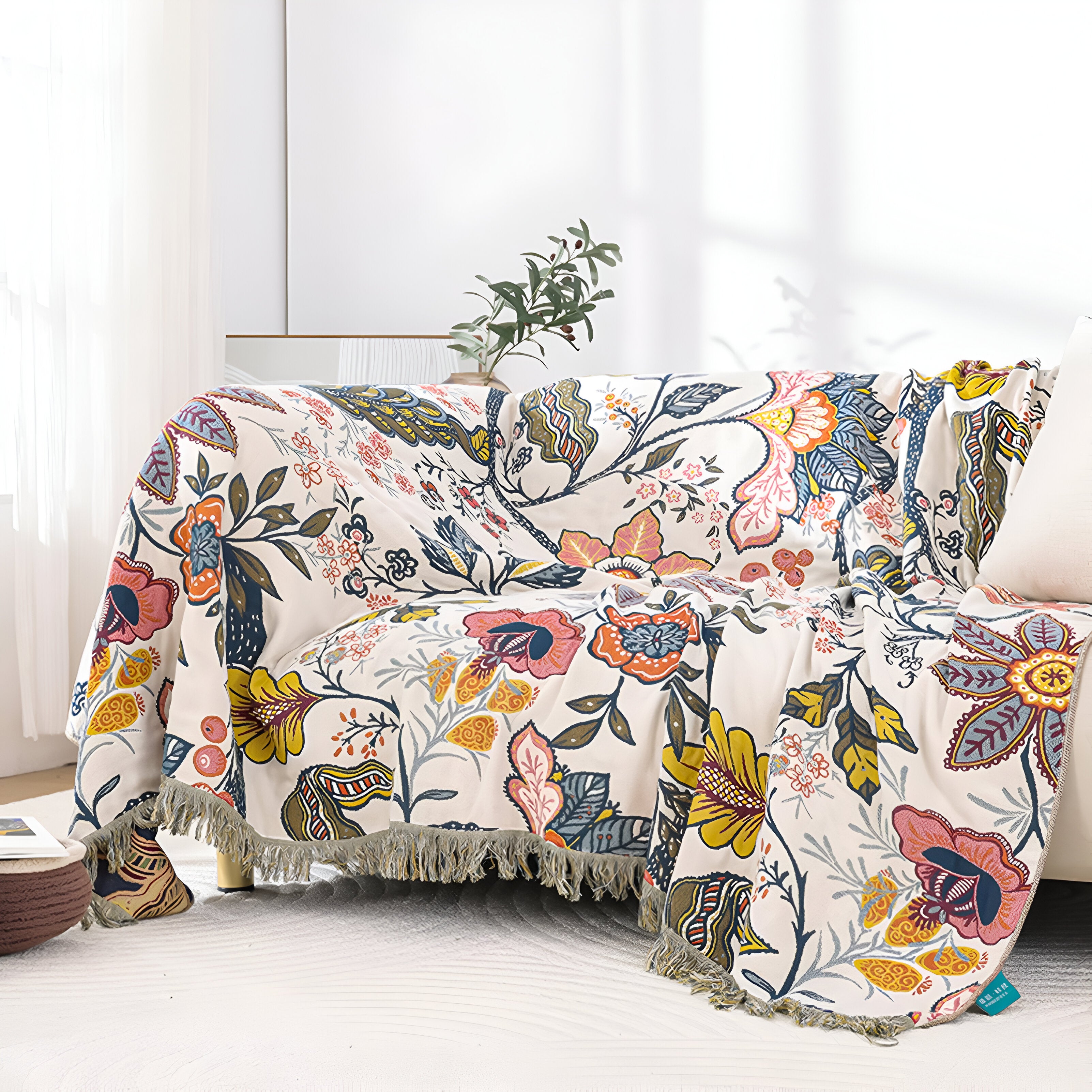 Rustic Floral Art Throw | Premium Cotton Woven Blanket