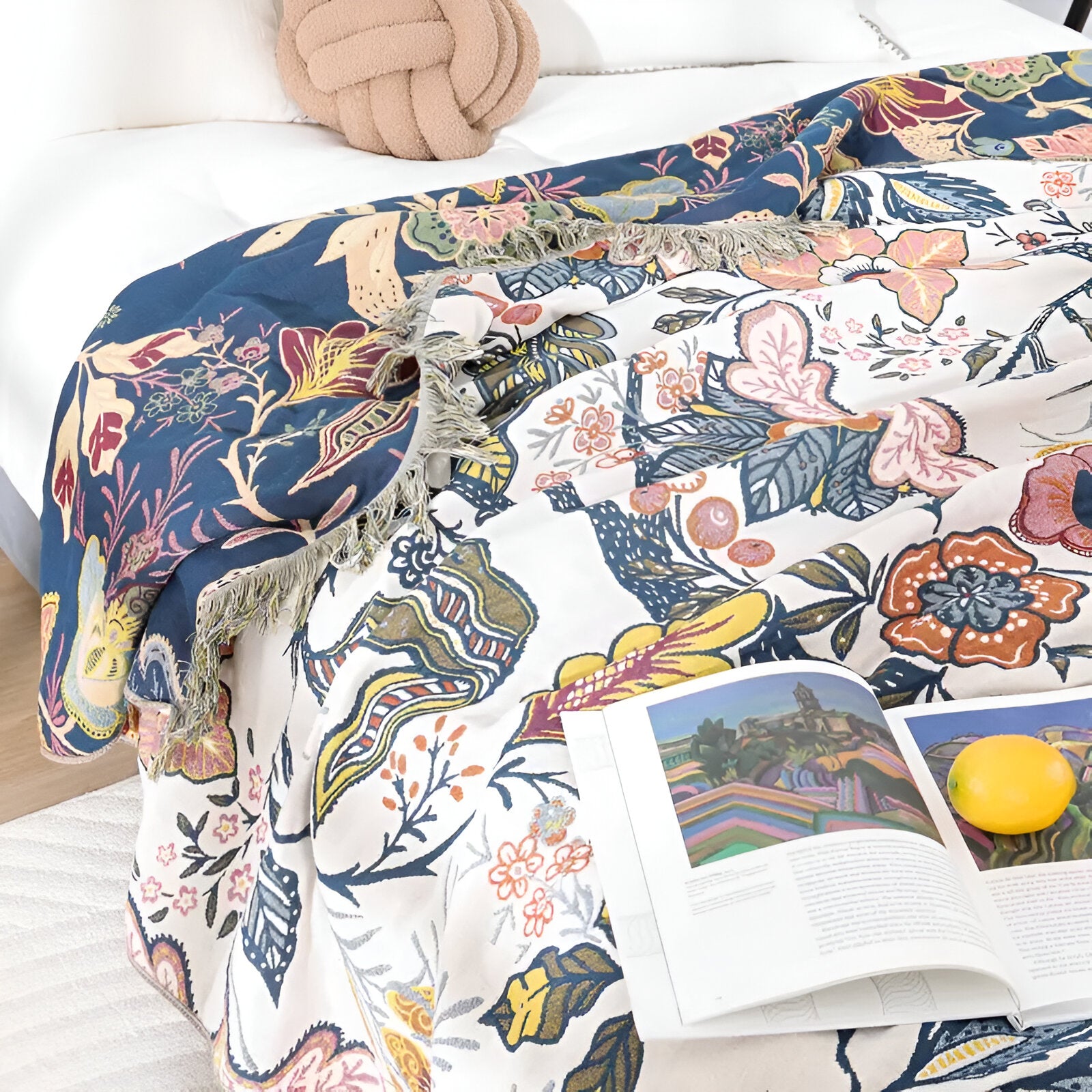 Rustic Floral Art Throw | Premium Cotton Woven Blanket