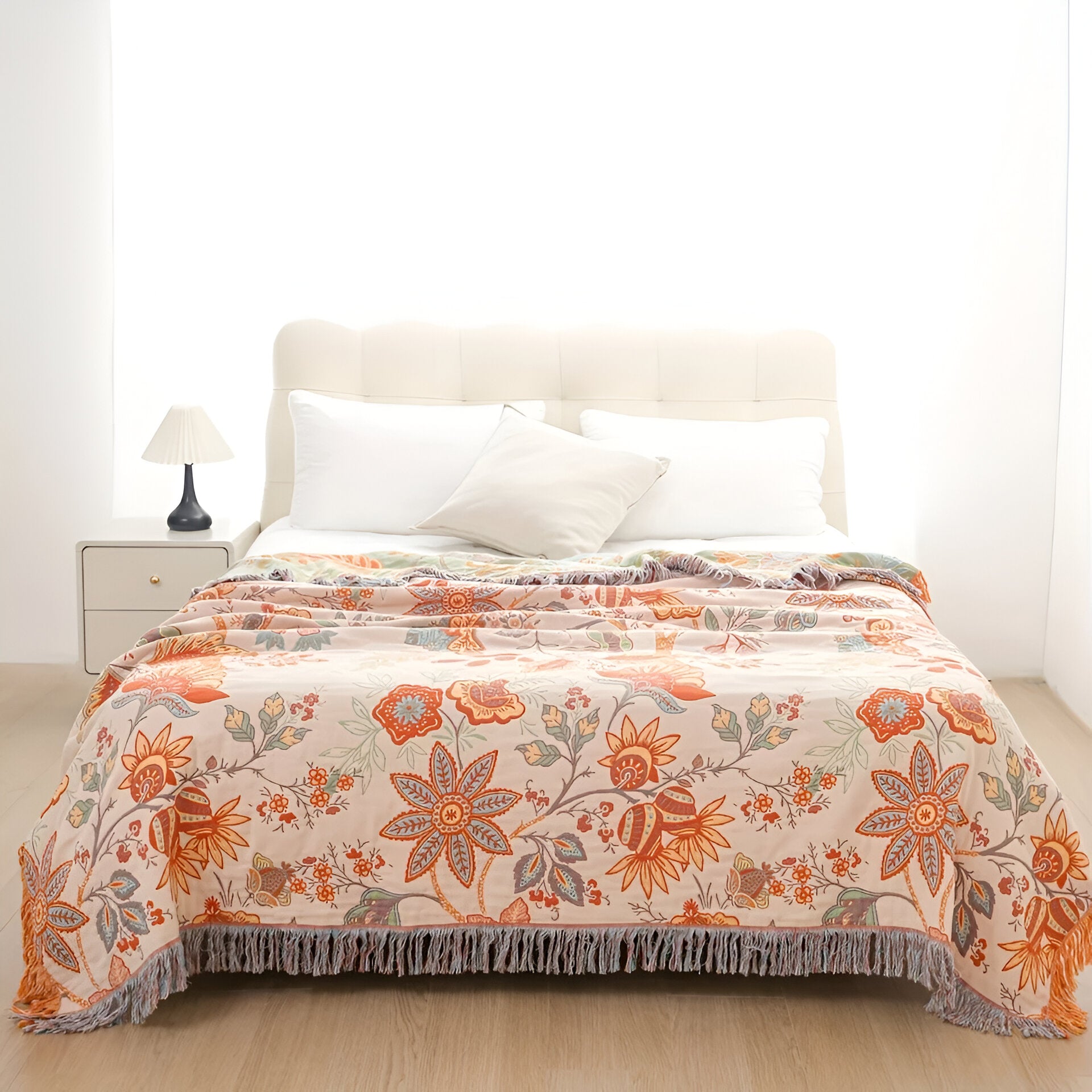Floral Boho Throw Blanket | 100% Cotton Artisan Weave