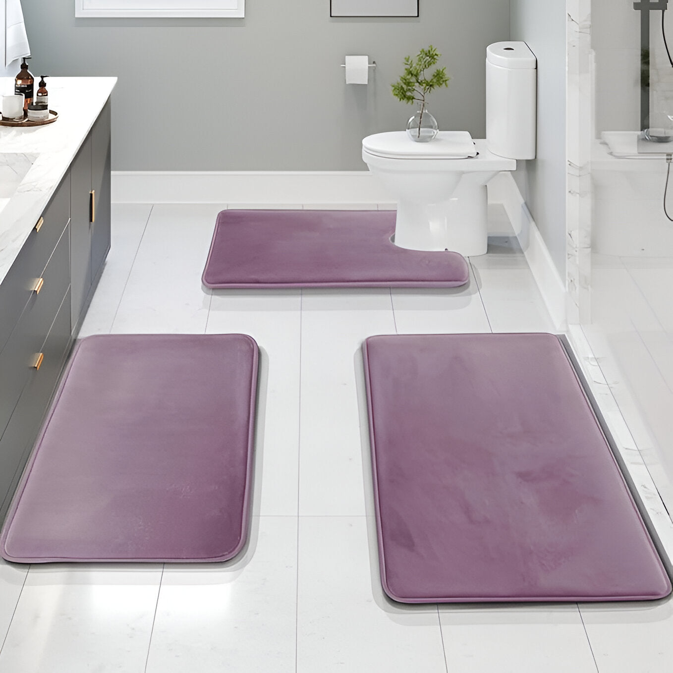 Memory Foam Velvet Mat | 3-Piece Luxury Bathroom Set