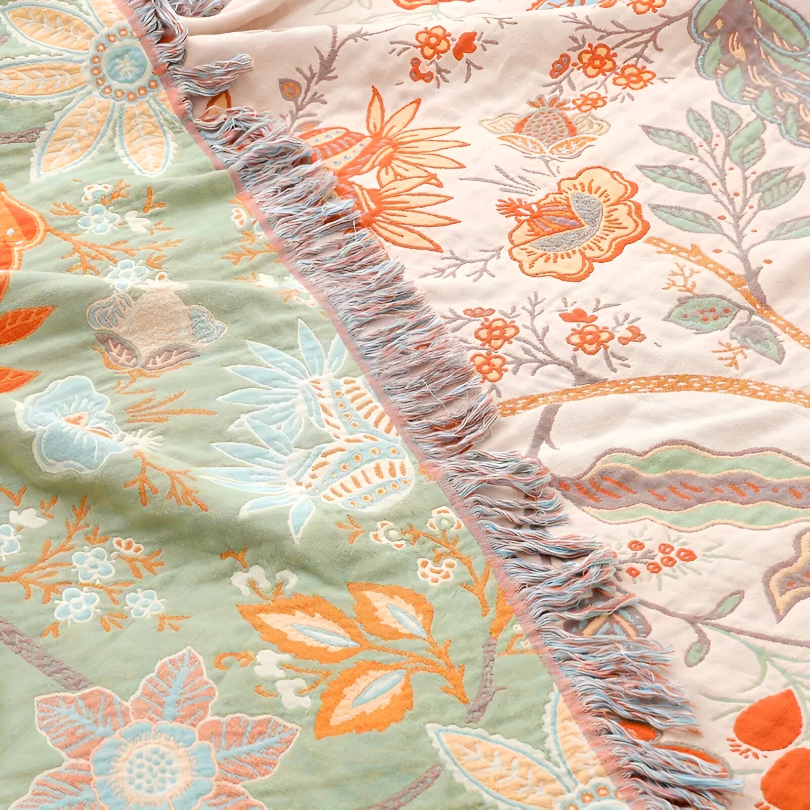 Floral Boho Throw Blanket | 100% Cotton Artisan Weave