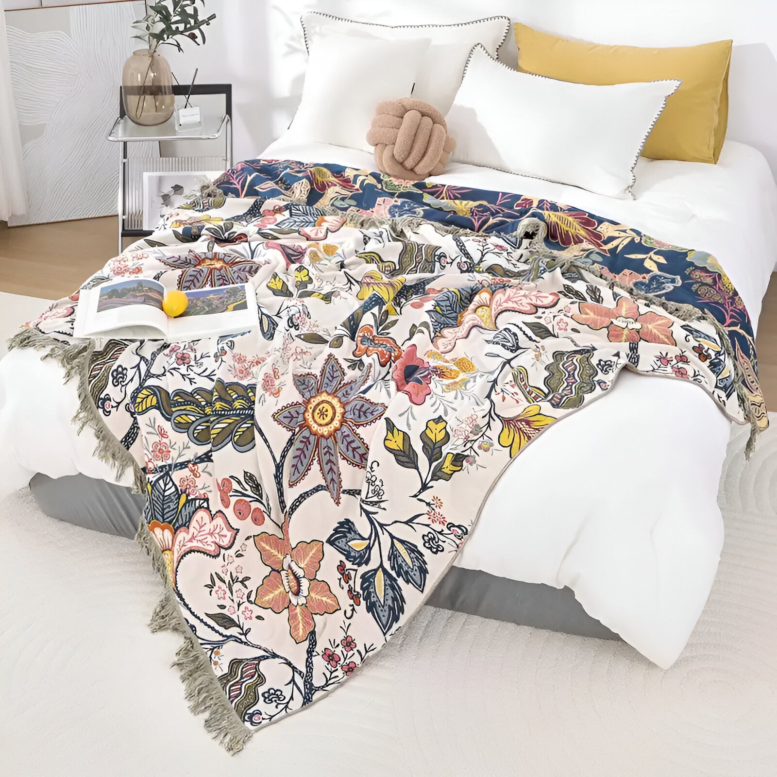 Rustic Floral Art Throw | Premium Cotton Woven Blanket