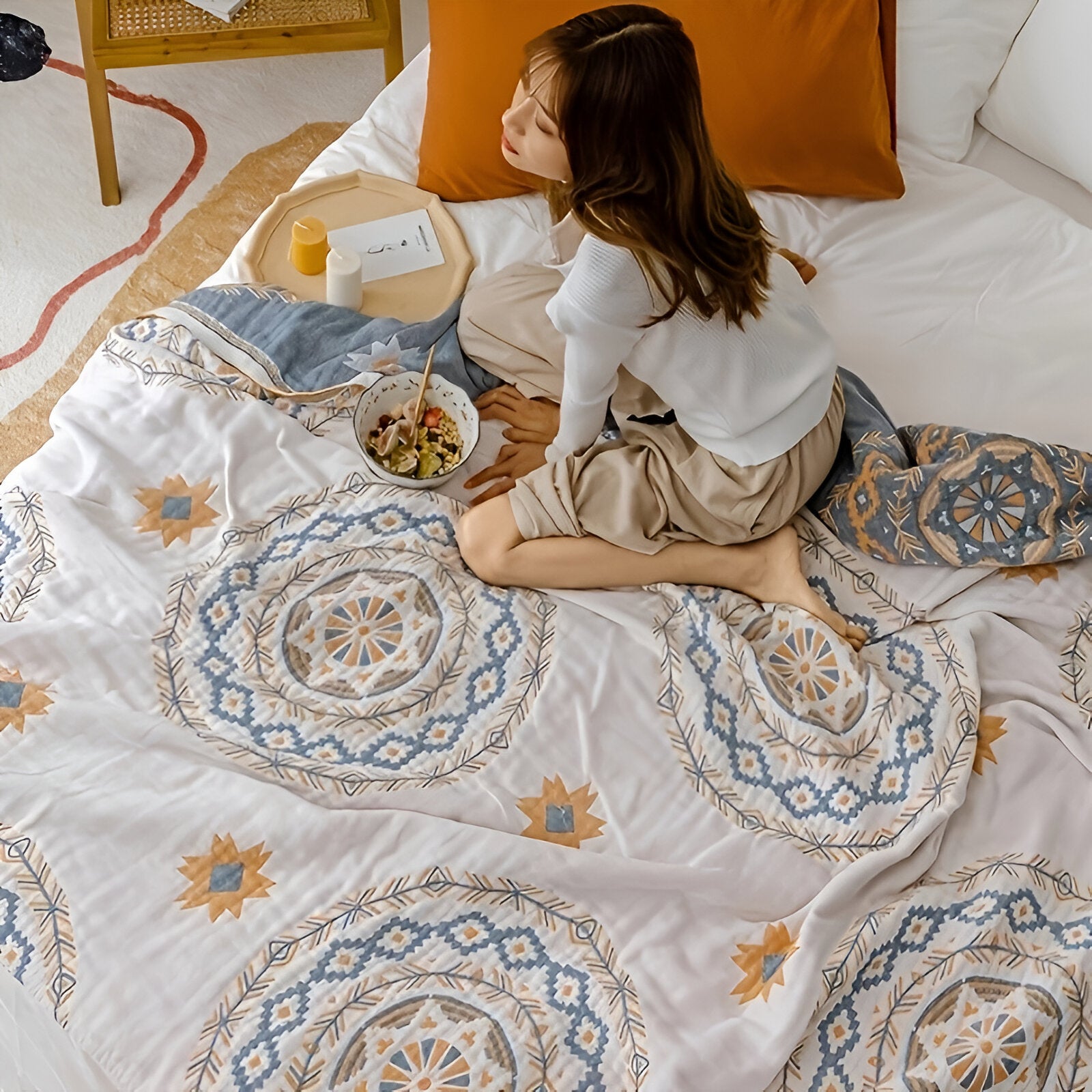 Peaceful Mandala Cotton Blanket | Spiritual Art Throw