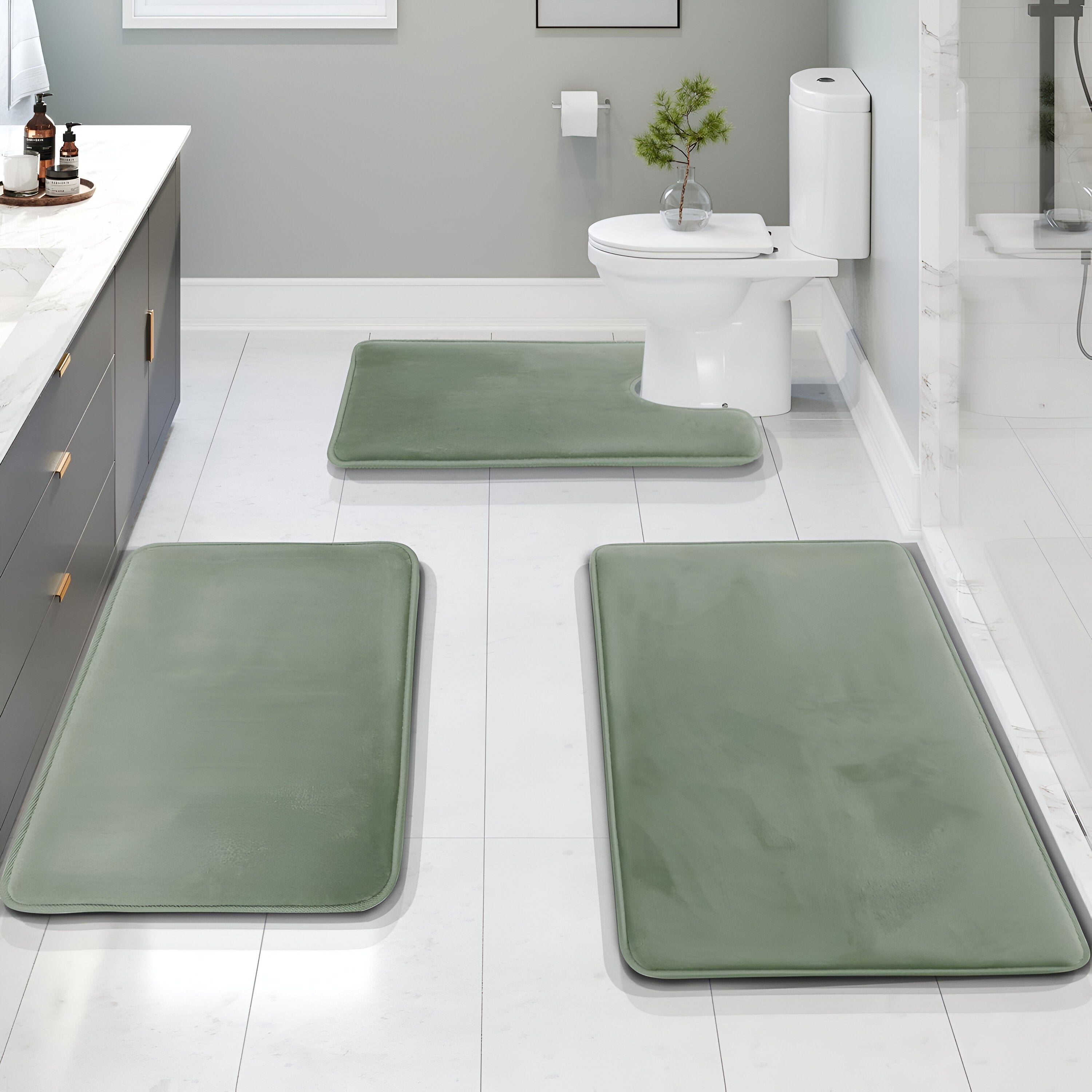 Memory Foam Velvet Mat | 3-Piece Luxury Bathroom Set